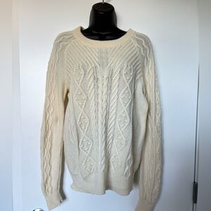 Saks Fifth Avenue Wool/Cashmere Ivory Cable Knit Sweater | Size Small